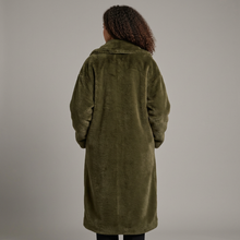 Women's Long Faux Fur Coat in Khaki – back view