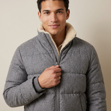 Men's Plush Fleece Puffer Jacket in Grey – detail view