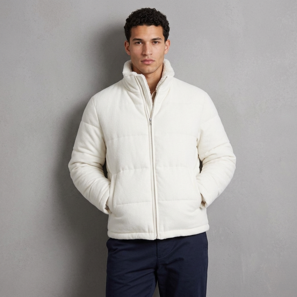 Men's Plush Fleece Puffer Jacket in White