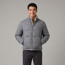 Men's Plush Fleece Puffer Jacket in Grey – front view