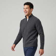 Men's Chunky Wool Zip Through Cardigan in Dark Grey