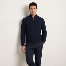 Men's Chunky Wool Zip Through Cardigan in Navy