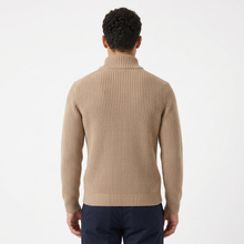Men's Chunky Wool Zip Through Cardigan in Beige – back view