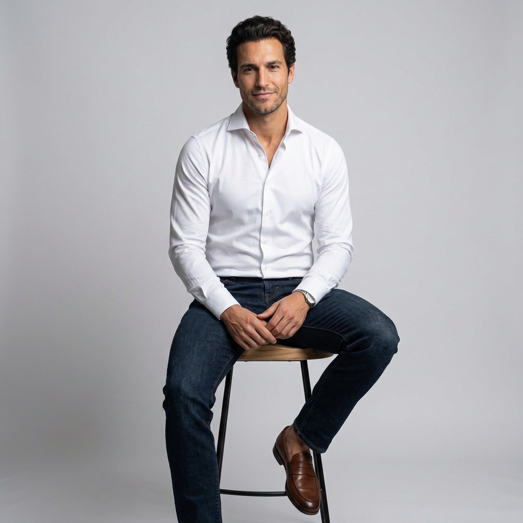 Men's Slim Fit Non-Iron Stretch Dress Shirt in White