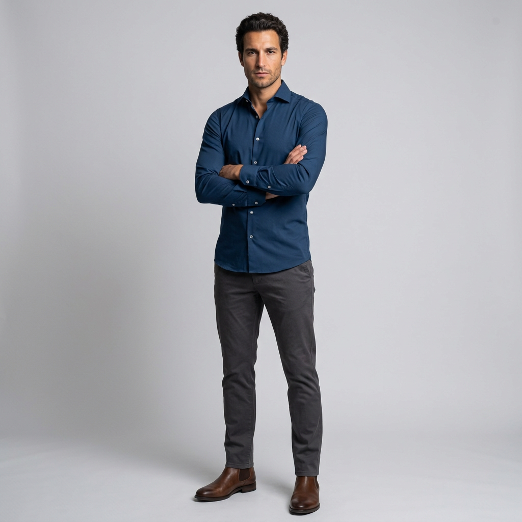 Men's Slim Fit Non-Iron Stretch Dress Shirt in Dark Blue