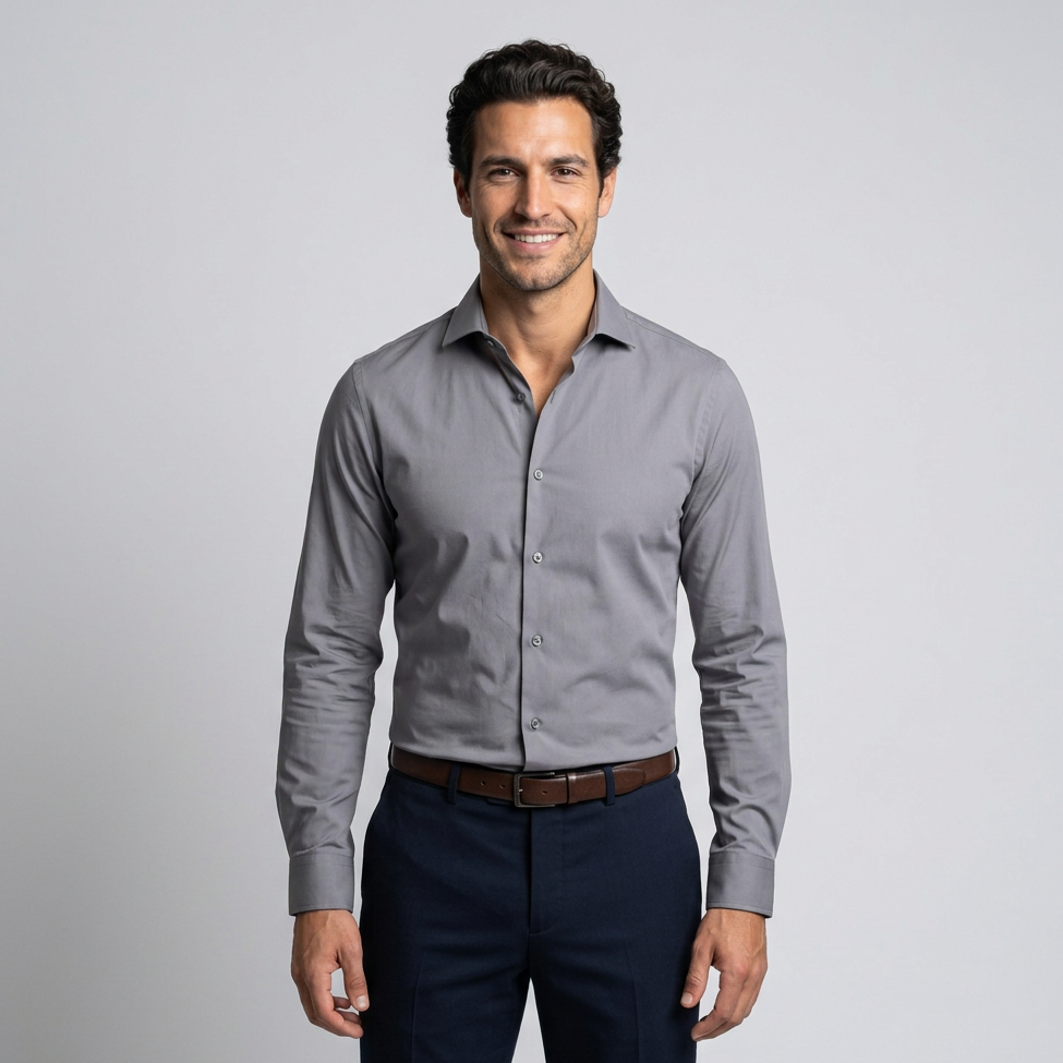 Men's Slim Fit Non-Iron Stretch Dress Shirt in Grey – front view