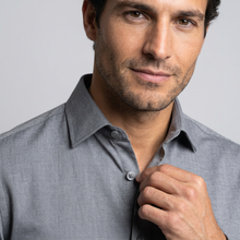 Men's Slim Fit Non-Iron Stretch Dress Shirt in Grey – detail view