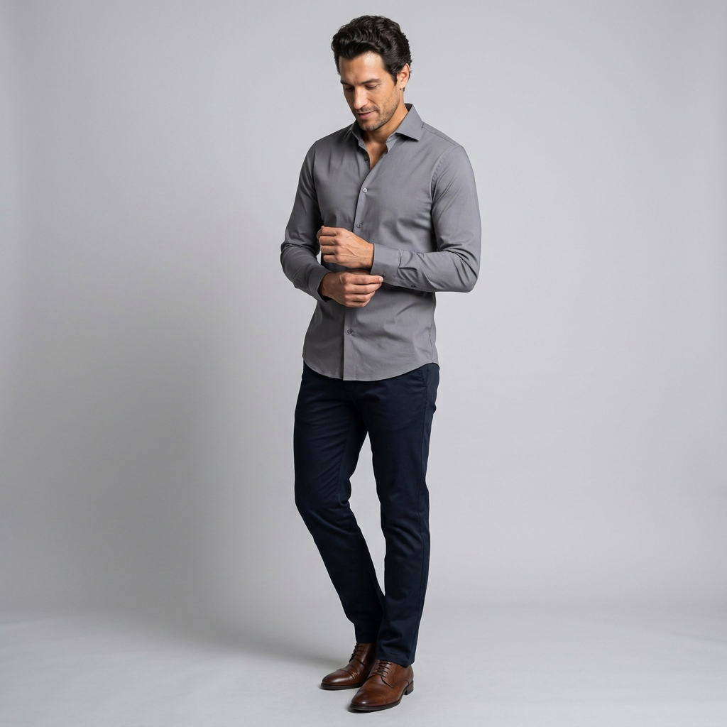Men's Slim Fit Non-Iron Stretch Dress Shirt in Grey – front view