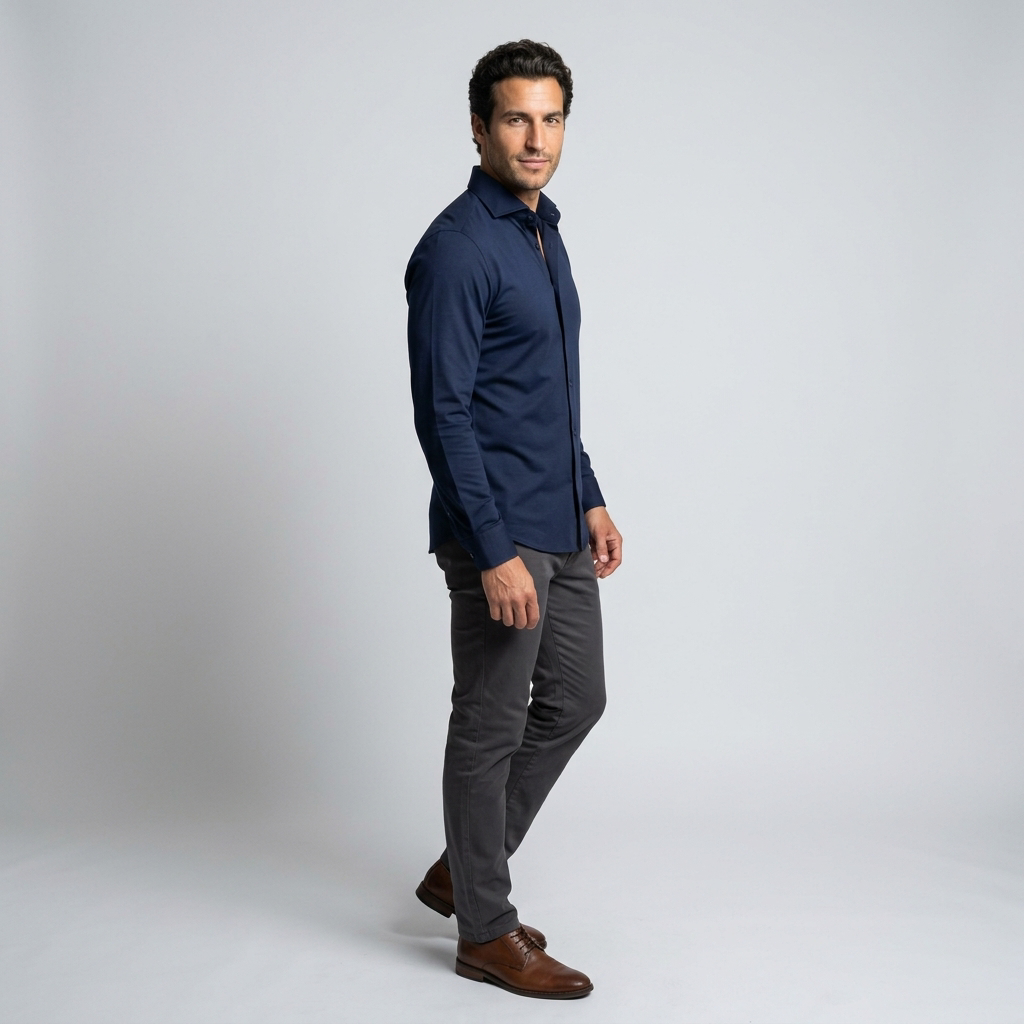 Men's Slim Fit Non-Iron Stretch Dress Shirt in Navy Blue