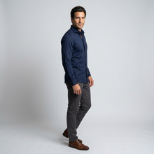 Men's Slim Fit Non-Iron Stretch Dress Shirt in Navy Blue