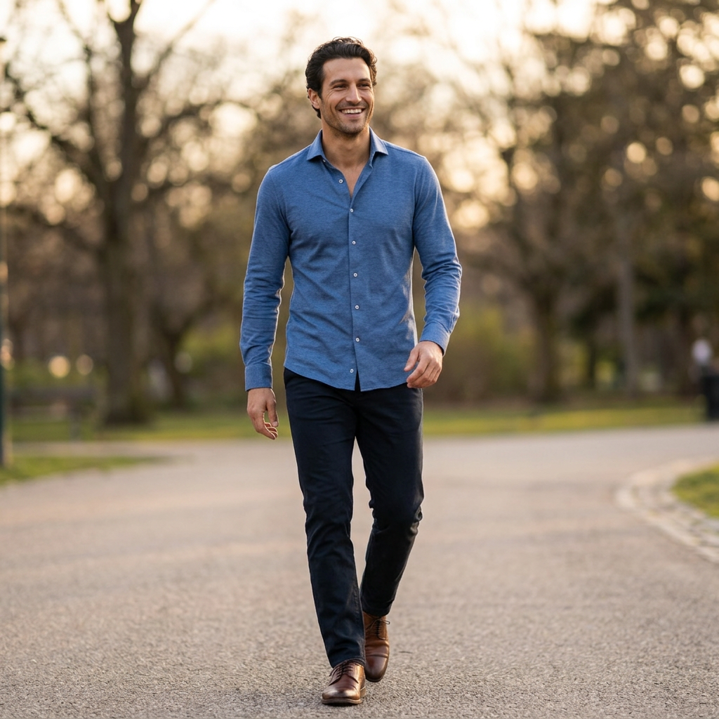 Men's Slim Fit Non-Iron Stretch Dress Shirt in Blue