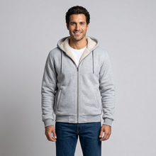 Men's Fleece-Lined Winter Hoodie Jacket in Light Grey - front view