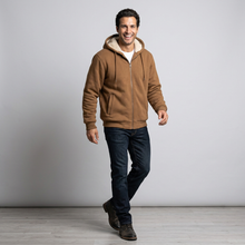 Men's Fleece-Lined Winter Hoodie Jacket in Brown