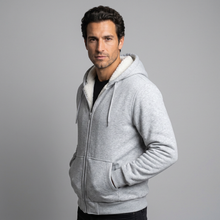 Men's Fleece-Lined Winter Hoodie Jacket in Light Grey - three-quarter view