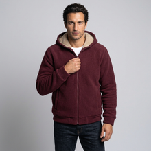 Men's Fleece-Lined Winter Hoodie Jacket in Burgundy