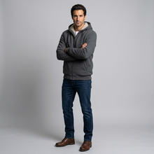 Men's Fleece-Lined Winter Hoodie Jacket in Dark Grey