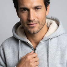 Men's Fleece-Lined Winter Hoodie Jacket in Light Grey - fleece and zip detail