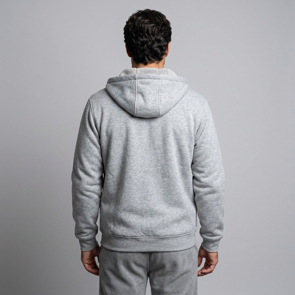 Men's Fleece-Lined Winter Hoodie Jacket in Light Grey - back view