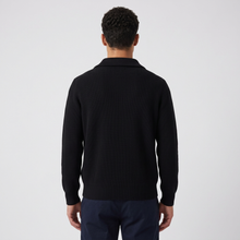 Men's Wool Blend Lapel Collar Half Zip Jumper in Black – back view