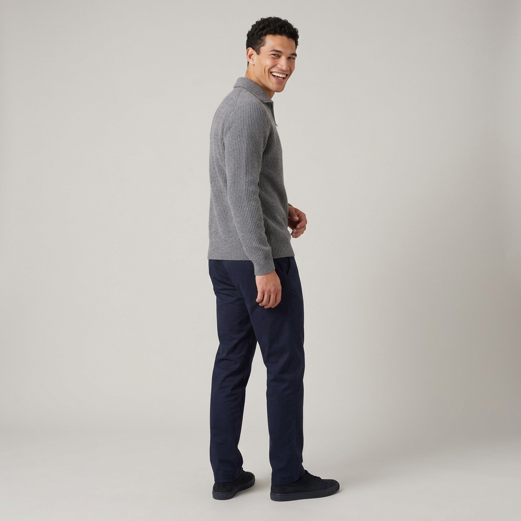 Men's Wool Blend Lapel Collar Half Zip Jumper in Grey