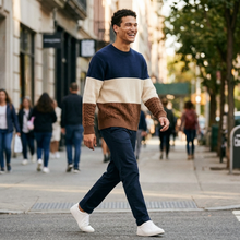 Men's Colour Block Textured Knit Jumper – lifestyle shot
