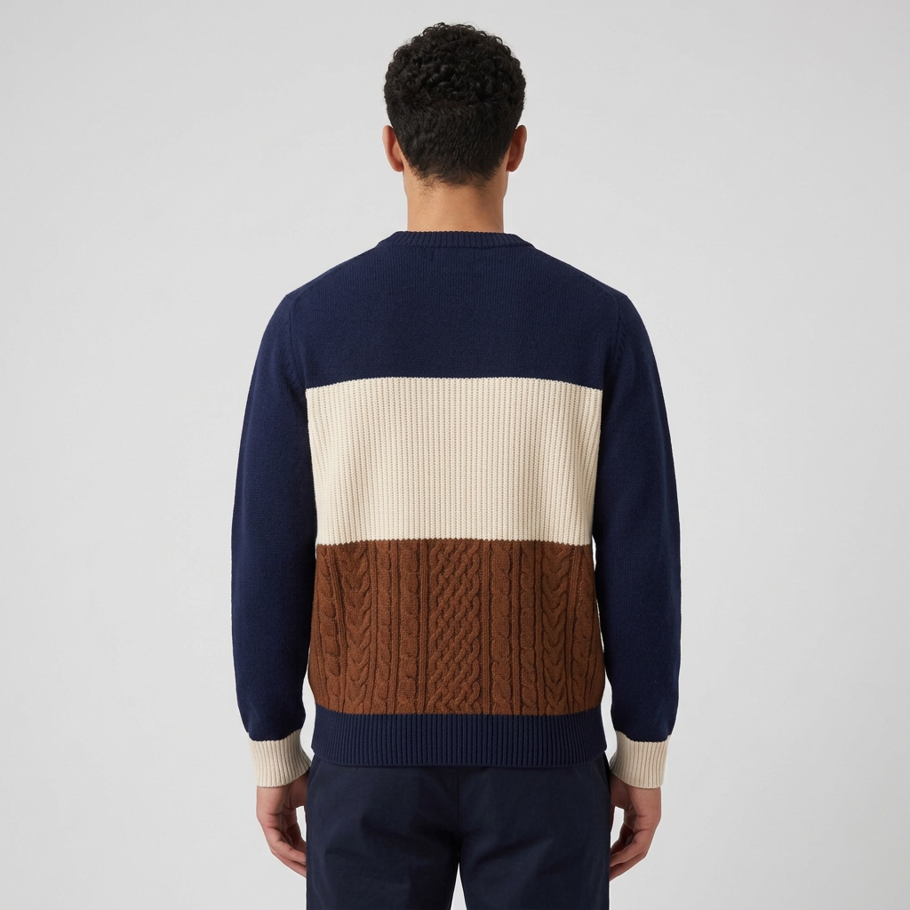 Men's Colour Block Textured Knit Jumper – front view