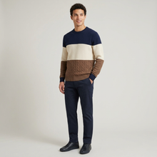 Men's Colour Block Textured Knit Jumper – three-quarter view
