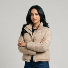 Women's Short Padded Puffer Jacket in Beige