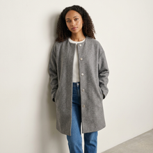 Women's Collarless Wool Blend Longline Coat in Grey