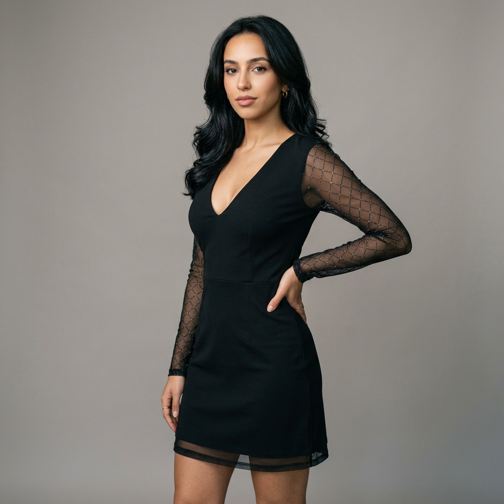 Women's Deep V Black Party Mini Dress – front view