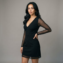 Women's Deep V Black Party Mini Dress – three-quarter view