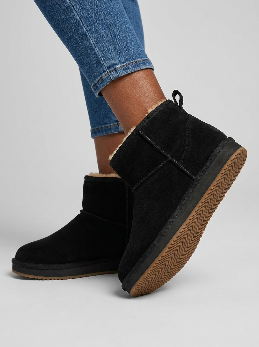 Women's Faux Suede Platform Ankle Boots in Black