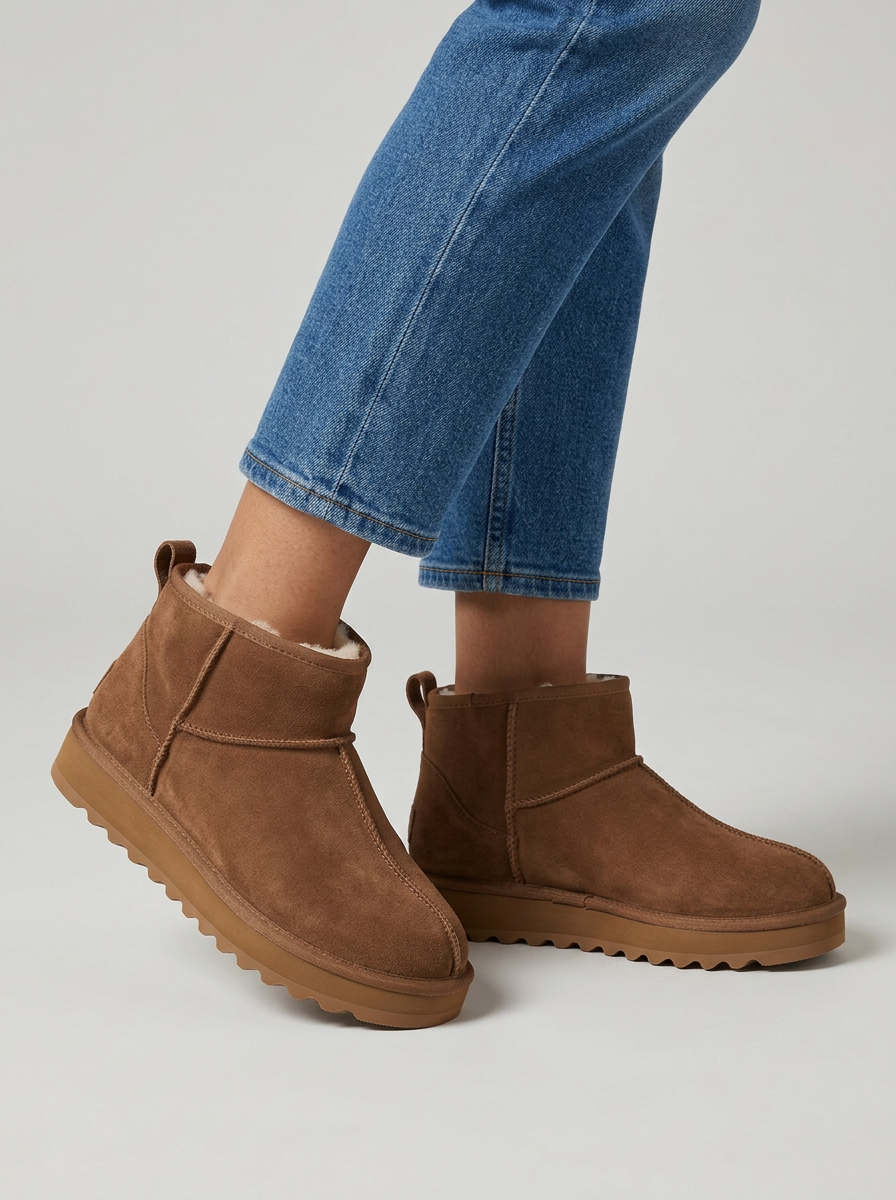 Women's Faux Suede Platform Ankle Boots in Brown – three-quarter view