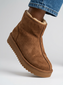 Women's Faux Suede Platform Ankle Boots in Brown – detail view