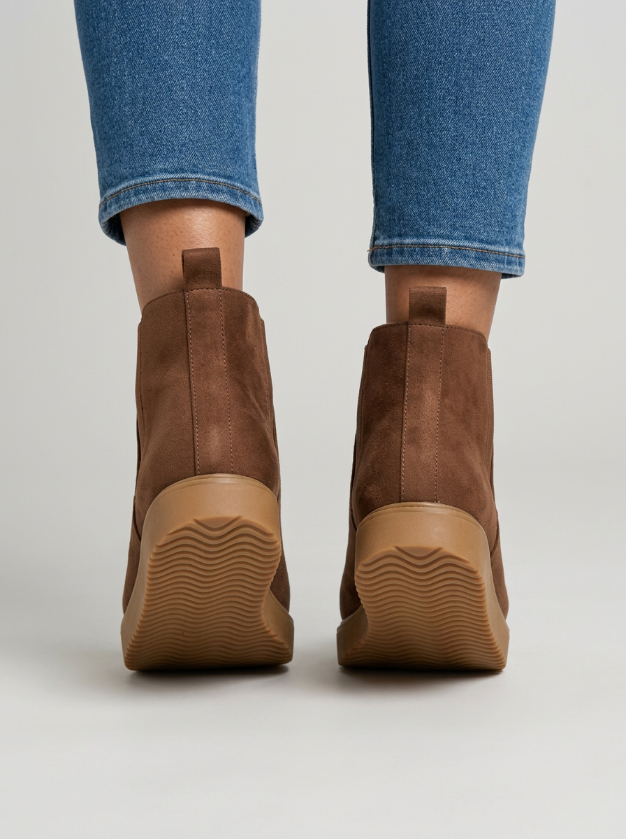 Women's Faux Suede Platform Ankle Boots in Brown – back view
