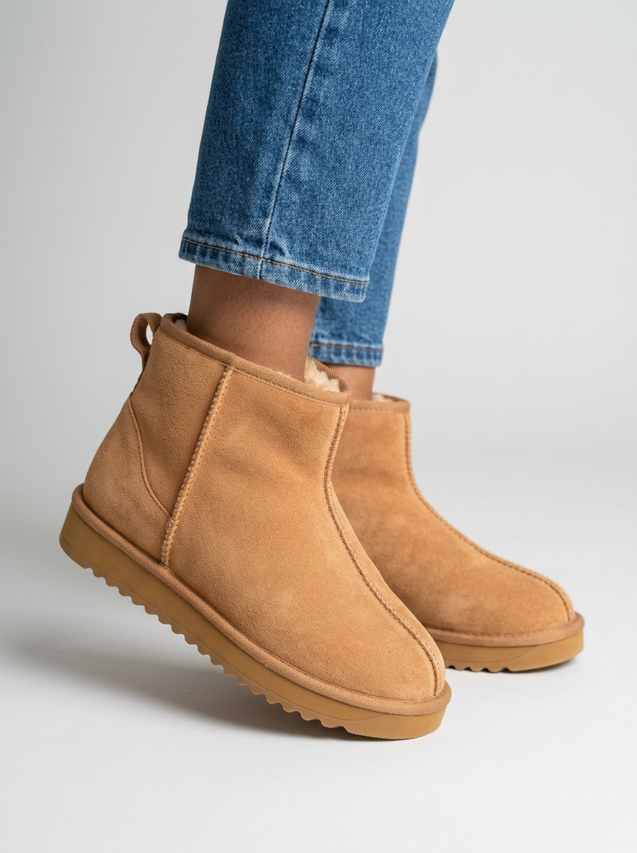 Women's Faux Suede Platform Ankle Boots in Apricot