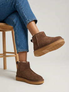 Women's Faux Suede Platform Ankle Boots in Brown – lifestyle shot