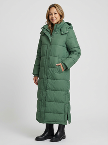 Women's Long Quilted Puffer Coat in Green