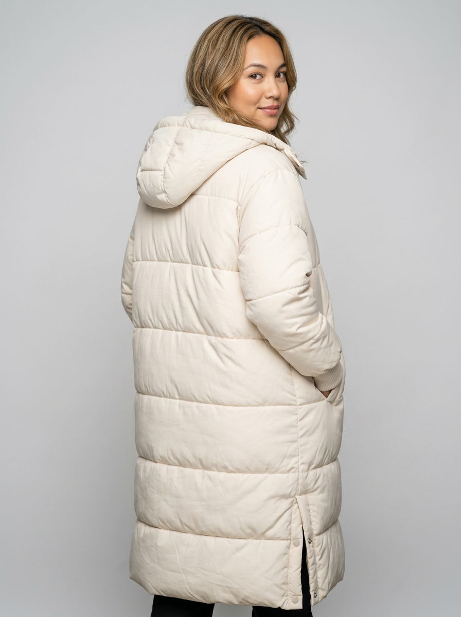 Women's Long Quilted Puffer Coat in Cream