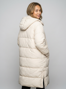 Women's Long Quilted Puffer Coat in Cream – back view