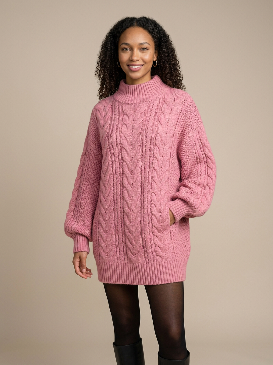 Women's Oversized Chunky Cable Knit Jumper in Pink