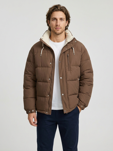 Men's Oversized Windproof Puffer Jacket in Coffee