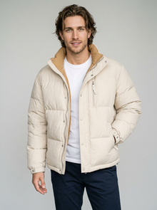 Men's Oversized Windproof Puffer Jacket in Beige
