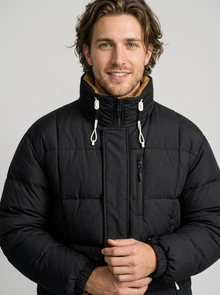 Men's Oversized Windproof Puffer Jacket in Black – detail view