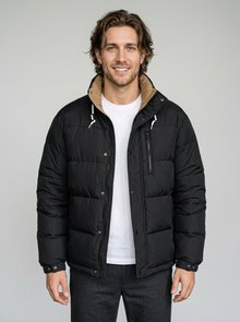 Men's Oversized Windproof Puffer Jacket in Black – front view