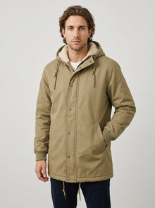 Men's Sherpa Lined Hooded Winter Coat in Khaki