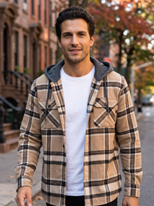 Men's Hooded Buffalo Check Flannel Shirt – lifestyle shot