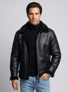 Men's Faux Shearling Aviator Jacket in Black
