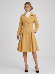 Women's Fit & Flare Double Breasted Coat in Yellow