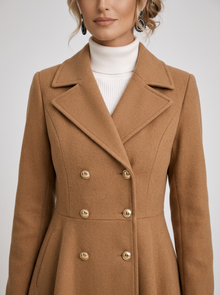 Women's Fit & Flare Double Breasted Coat in Camel – detail view